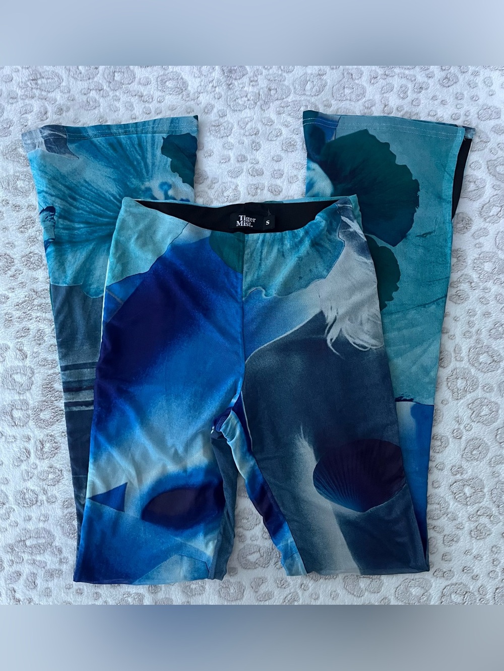 Tiger Mist Blue Floral Print Boot Cut Pants